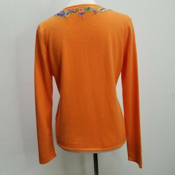 Ralph Lauren Black Label Women's V-Neck Cashmere Sweater Embroidered Orange Sz L - Picture 8 of 12